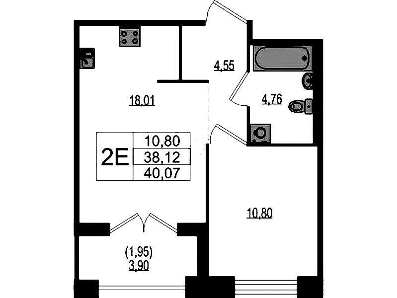1-комнатная квартира 40.07 м², 1/4 эт., ЖК «Ranta Residence»